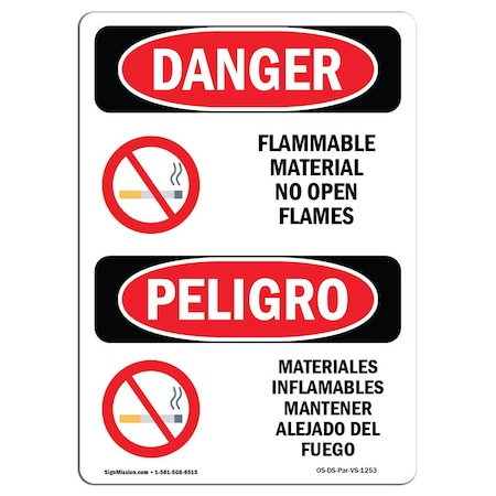 Signmission Safety Sign, OSHA, 24" Height, Aluminum, Flammable Materials No Open Flames Spanish OS-DS-A-1824-VS-1253